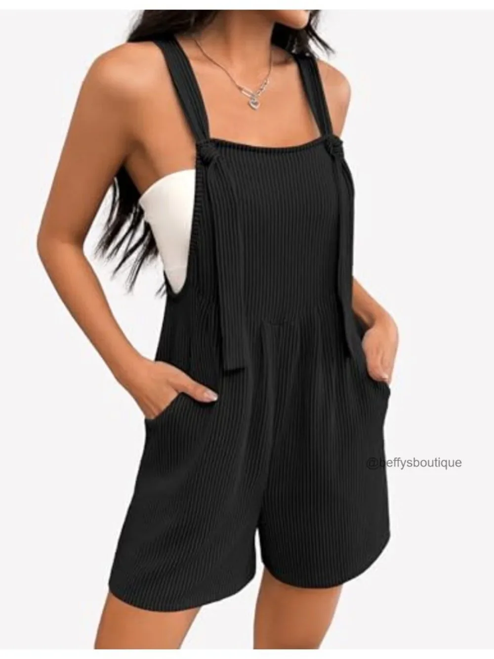 Women's Sleeveless Ribbed Knit Jumpsuit Romper with Pockets